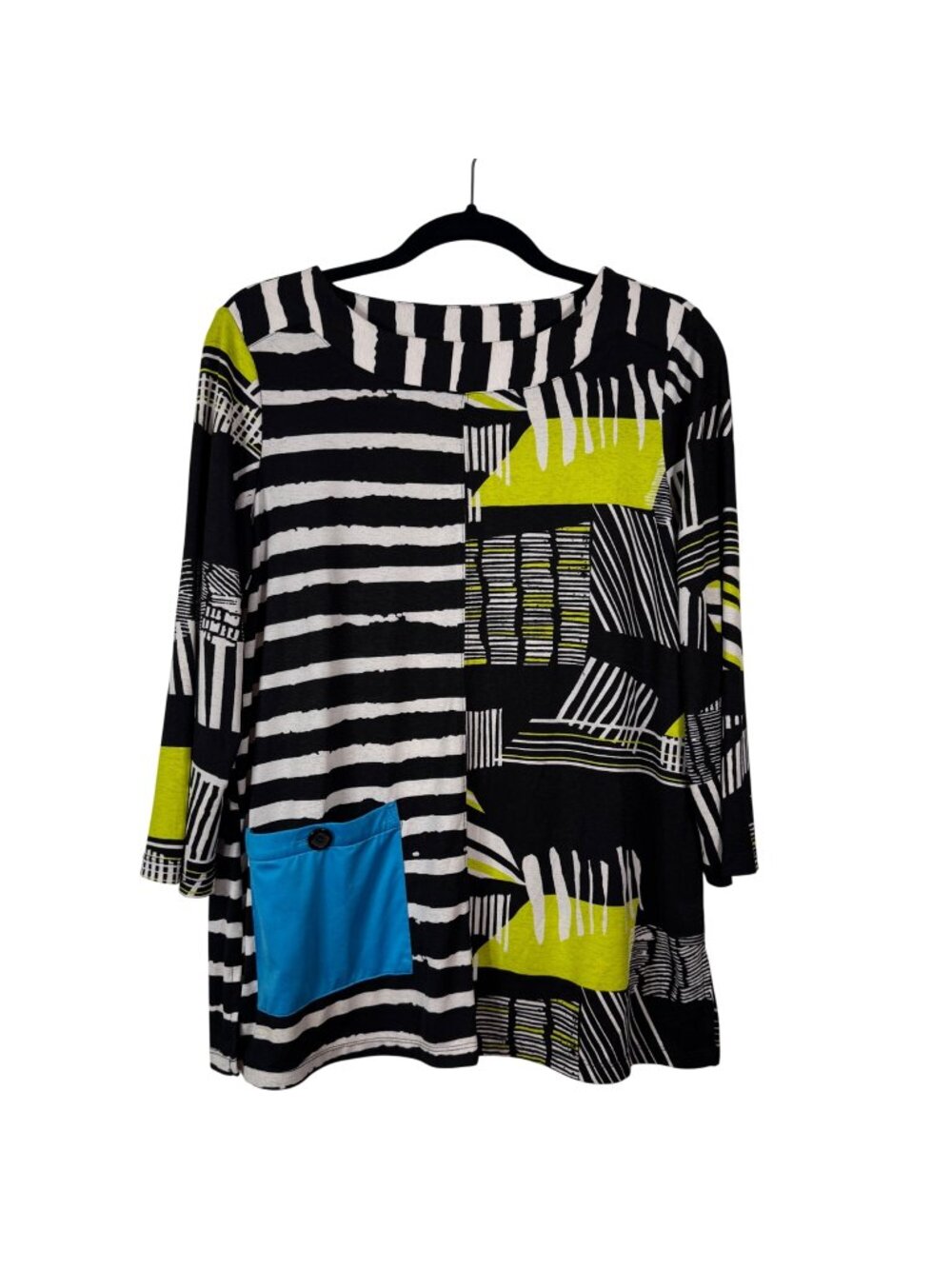 Ali Miles Small Colorblock Abstract Top Long Sleeve Pocket Artsy Bold Eclectic